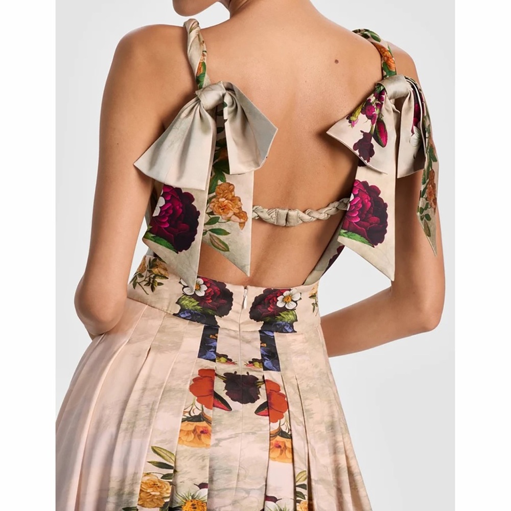 Alice + Olivia Hana Forbidden Forest Midi Dress Gown Floral Green Red Beige 2 - Picture 2 of 16
